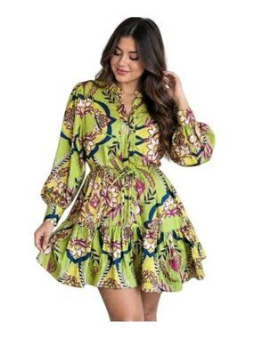 BCBG Multicolor Floral Print Button-Down Tiered Mini Dress Size 8 NWT TAG $199